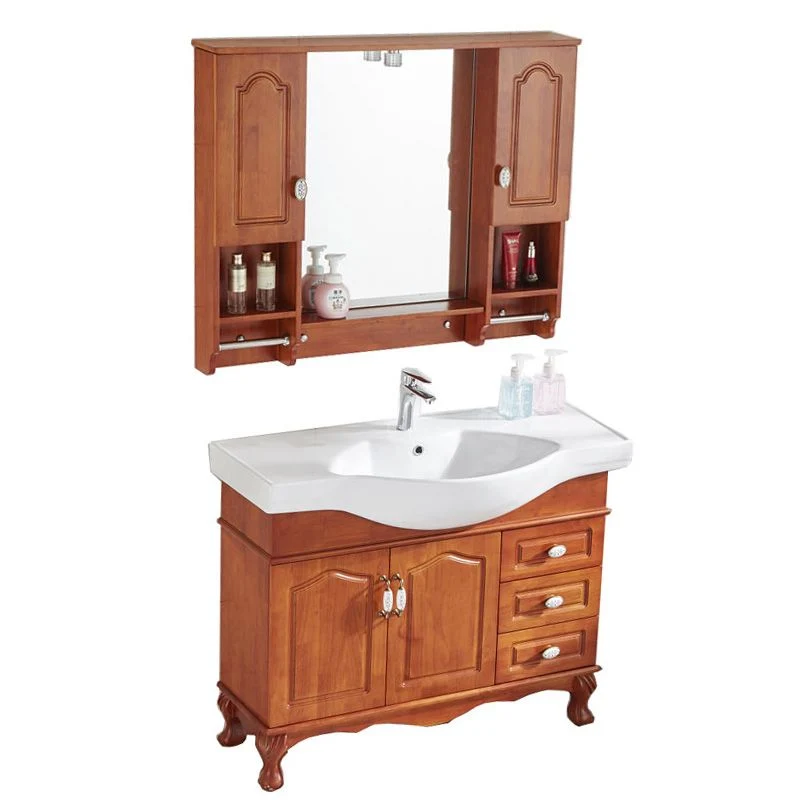 Tocador de lavabo de madera tradicional, lavabo de baño independiente con espejo Clearhalo