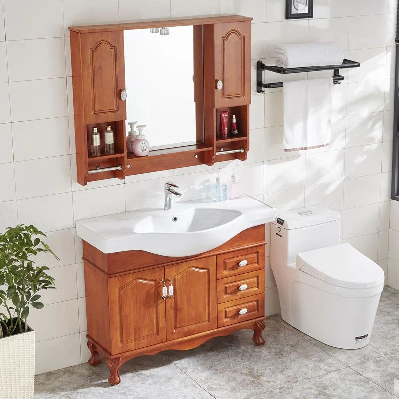 Tocador de lavabo de madera tradicional, lavabo de baño independiente con espejo Clearhalo