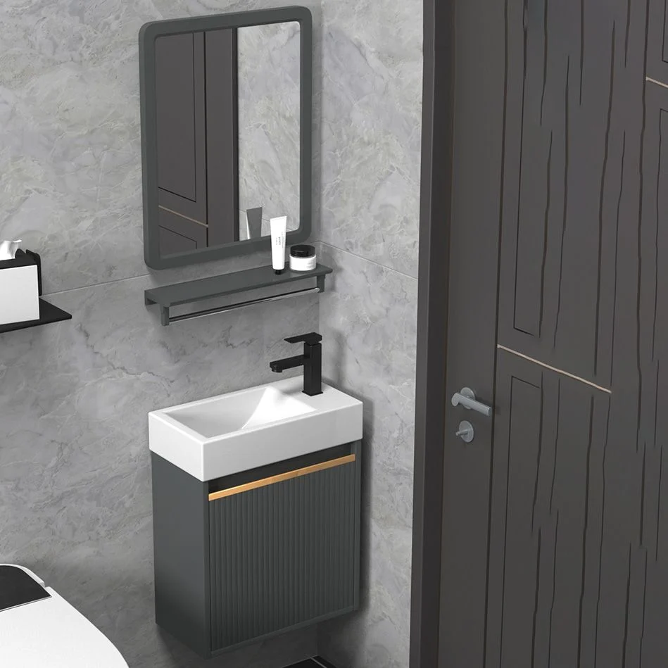 Tocador de lavabo de metal Glam, grifo de montaje en pared incluido, tocador de baño Clearhalo