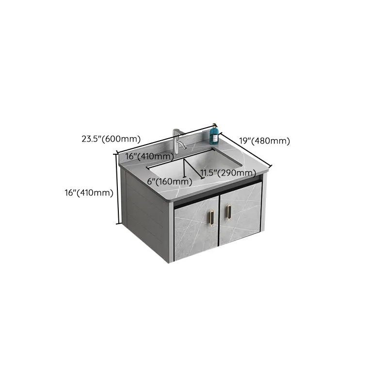 Tocador de lavabo de metal moderno, grifo de montaje en pared de madera, tocador de baño incluido Clearhalo