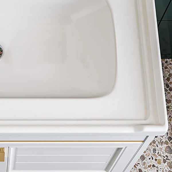 Tocador de lavabo moderno blanco con base metálica para montaje en pared, tocador de baño moderno Clearhalo