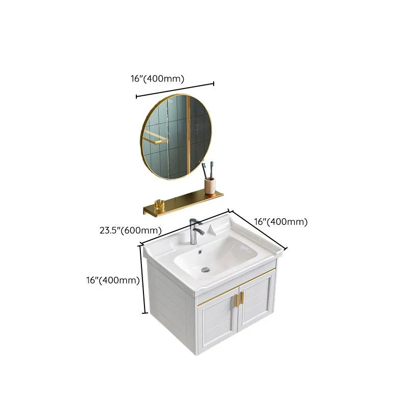 Tocador de lavabo moderno blanco con base metálica para montaje en pared, tocador de baño moderno Clearhalo