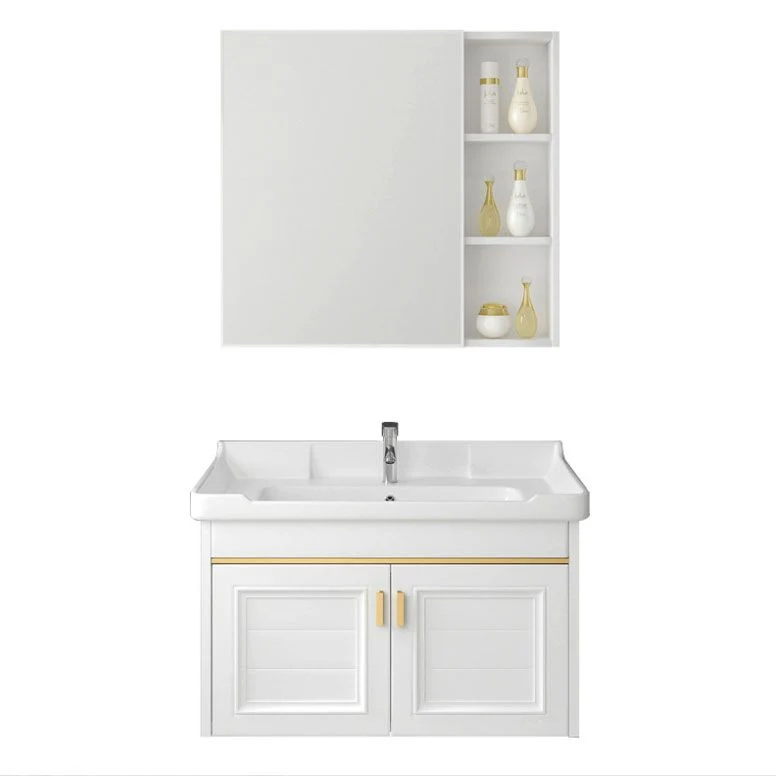 Tocador de lavabo moderno blanco con base metálica para montaje en pared, tocador de baño moderno Clearhalo
