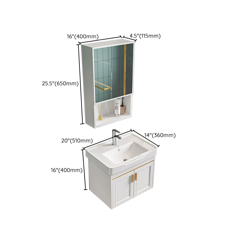 Tocador de lavabo moderno blanco con base metálica para montaje en pared, tocador de baño moderno Clearhalo