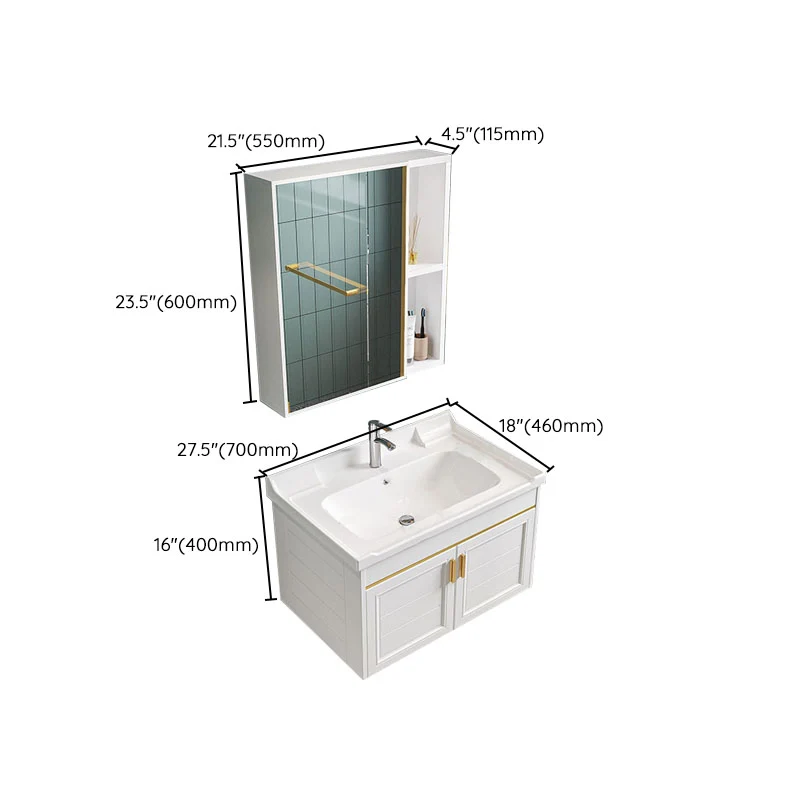 Tocador de lavabo moderno blanco con base metálica para montaje en pared, tocador de baño moderno Clearhalo