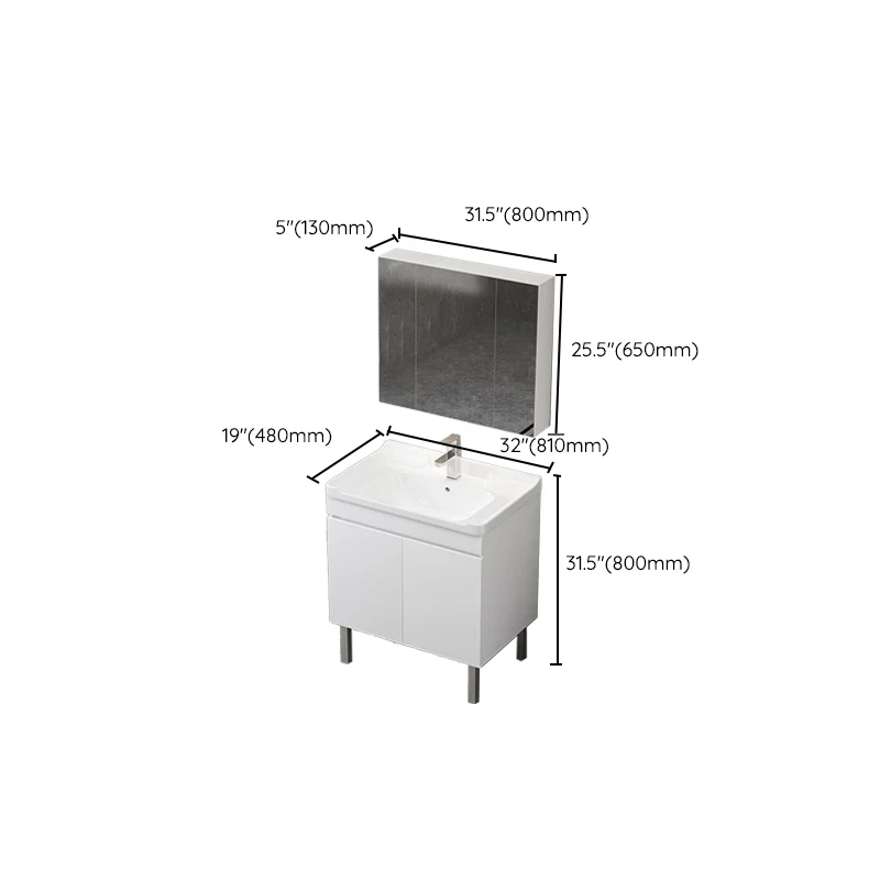 Tocador de lavabo moderno, lavabo de baño de madera independiente con espejo Clearhalo
