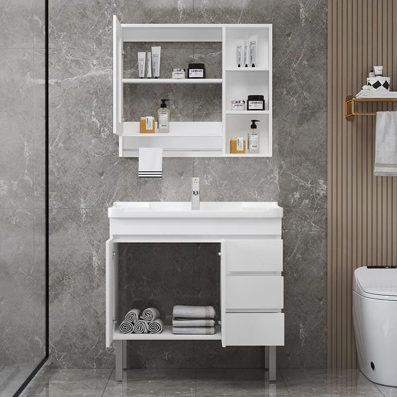 Tocador de lavabo moderno, lavabo de baño de madera independiente con espejo Clearhalo