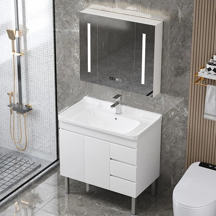Tocador de lavabo moderno, lavabo de baño de madera independiente con espejo Clearhalo