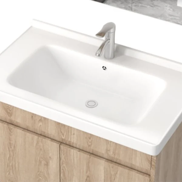Tocador de lavabo moderno de mediados de siglo, grifo de montaje en pared de madera, tocador de baño incluido Clearhalo