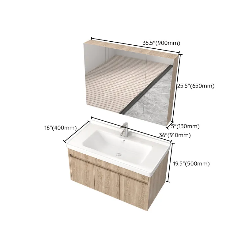 Tocador de lavabo moderno de mediados de siglo, grifo de montaje en pared de madera, tocador de baño incluido Clearhalo