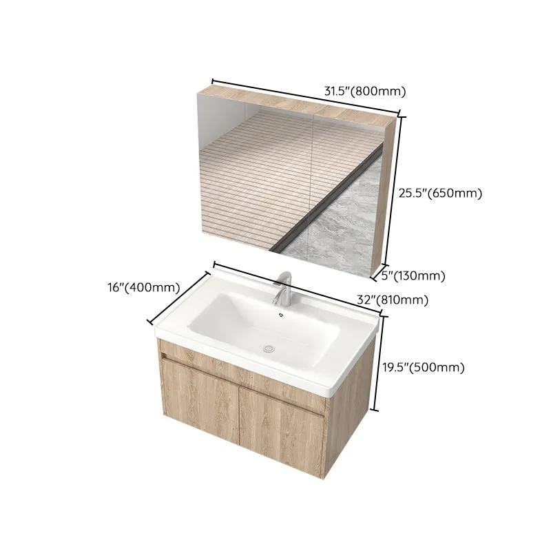 Tocador de lavabo moderno de mediados de siglo, grifo de montaje en pared de madera, tocador de baño incluido Clearhalo