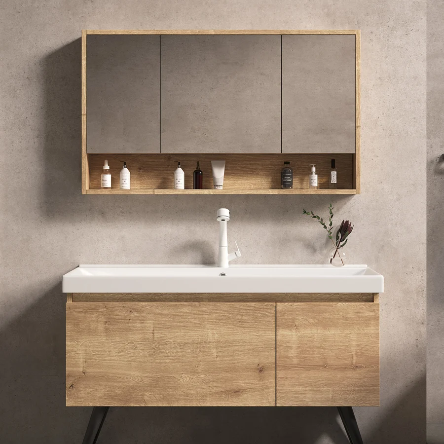 Tocador de lavabo moderno de mediados de siglo, lavabo de baño con montaje en pared, tocador con espejo Clearhalo
