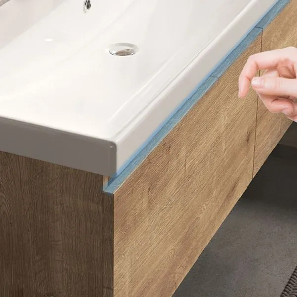 Tocador de lavabo moderno de mediados de siglo, lavabo de baño con montaje en pared, tocador con espejo Clearhalo
