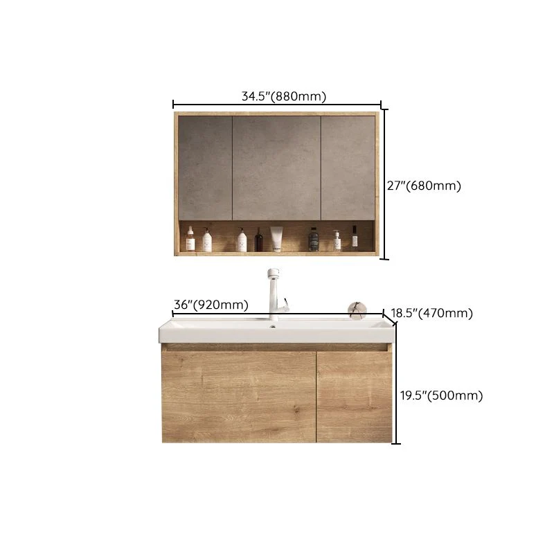 Tocador de lavabo moderno de mediados de siglo, lavabo de baño con montaje en pared, tocador con espejo Clearhalo