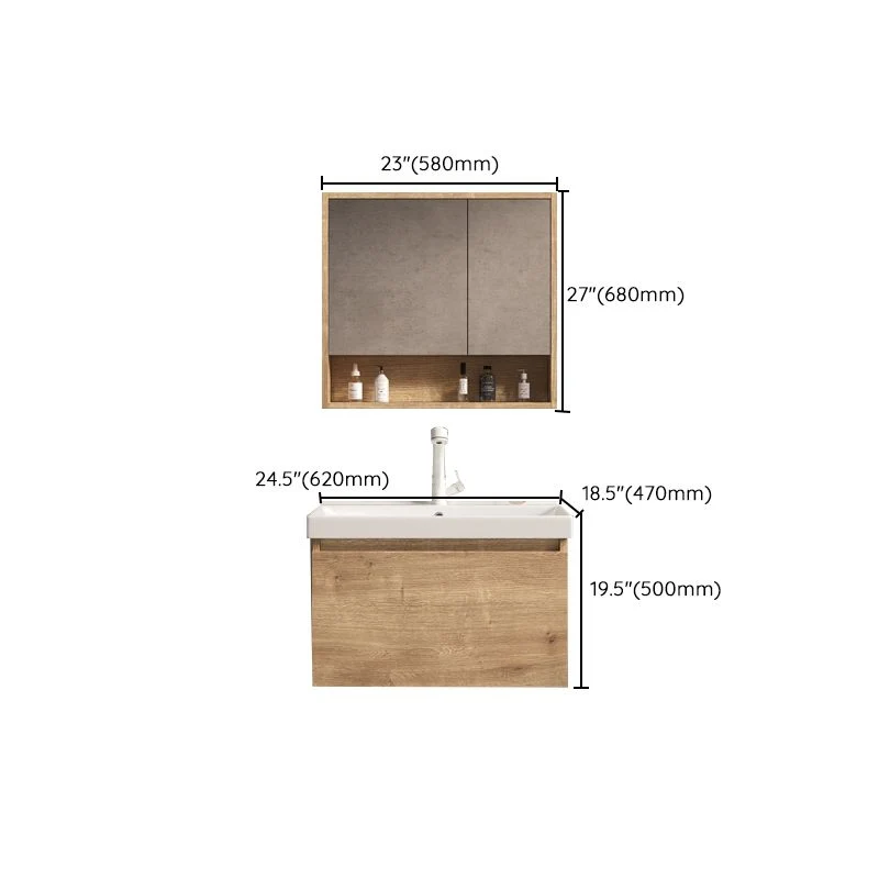 Tocador de lavabo moderno de mediados de siglo, lavabo de baño con montaje en pared, tocador con espejo Clearhalo