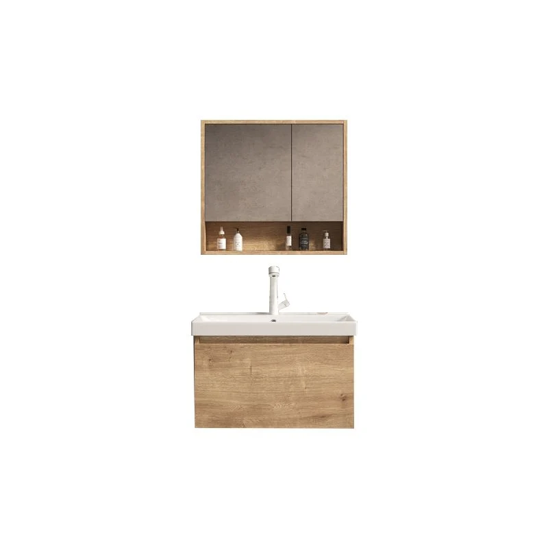 Tocador de lavabo moderno de mediados de siglo, lavabo de baño con montaje en pared, tocador con espejo Clearhalo