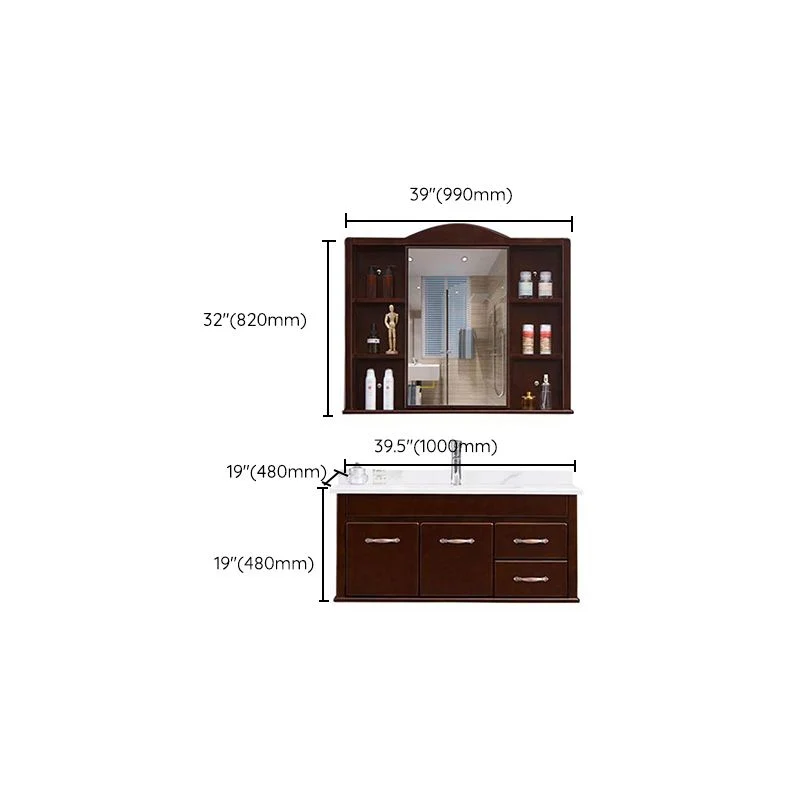 Tocador de lavabo moderno de mediados de siglo, montaje en pared, tocador de baño con espejo Clearhalo