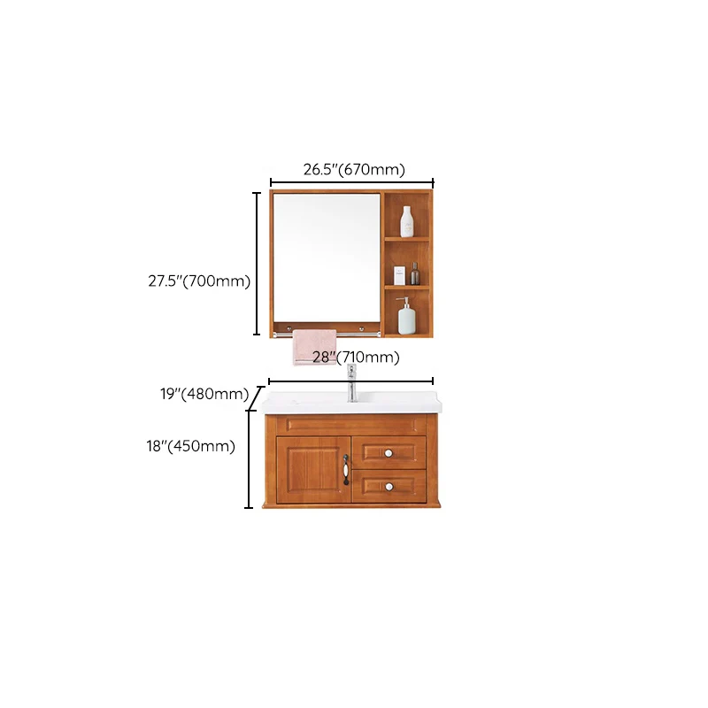 Tocador de lavabo moderno de mediados de siglo, tocador de baño de montaje en pared de madera con espejo Clearhalo