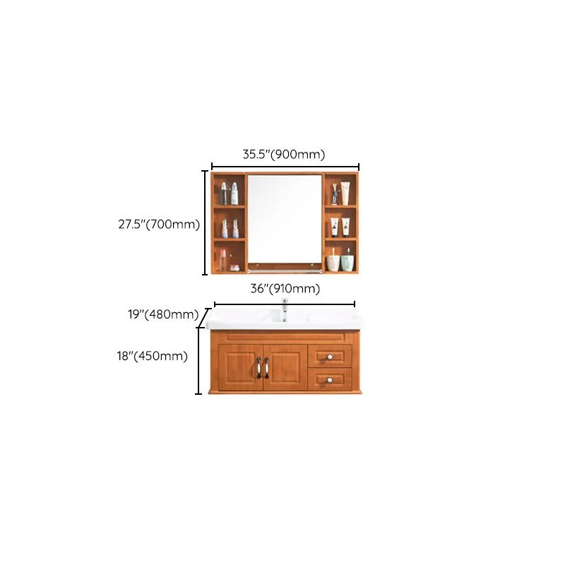 Tocador de lavabo moderno de mediados de siglo, tocador de baño de montaje en pared de madera con espejo Clearhalo