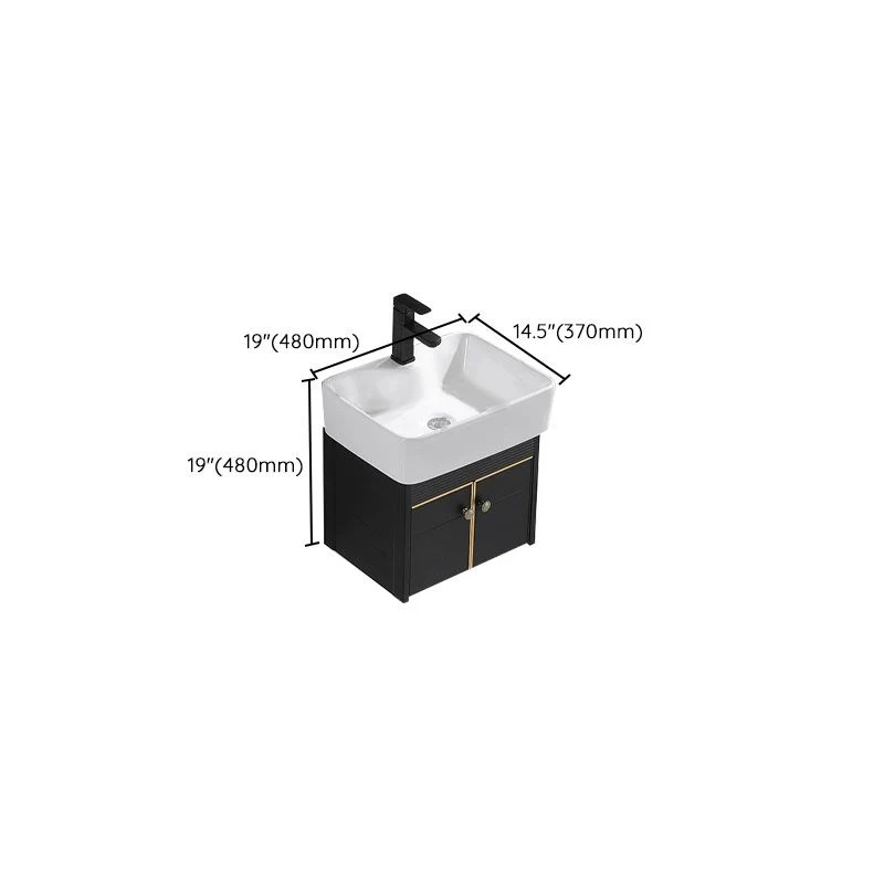 Tocador de lavabo moderno de metal para montaje en pared con lavabo para baño en negro Clearhalo