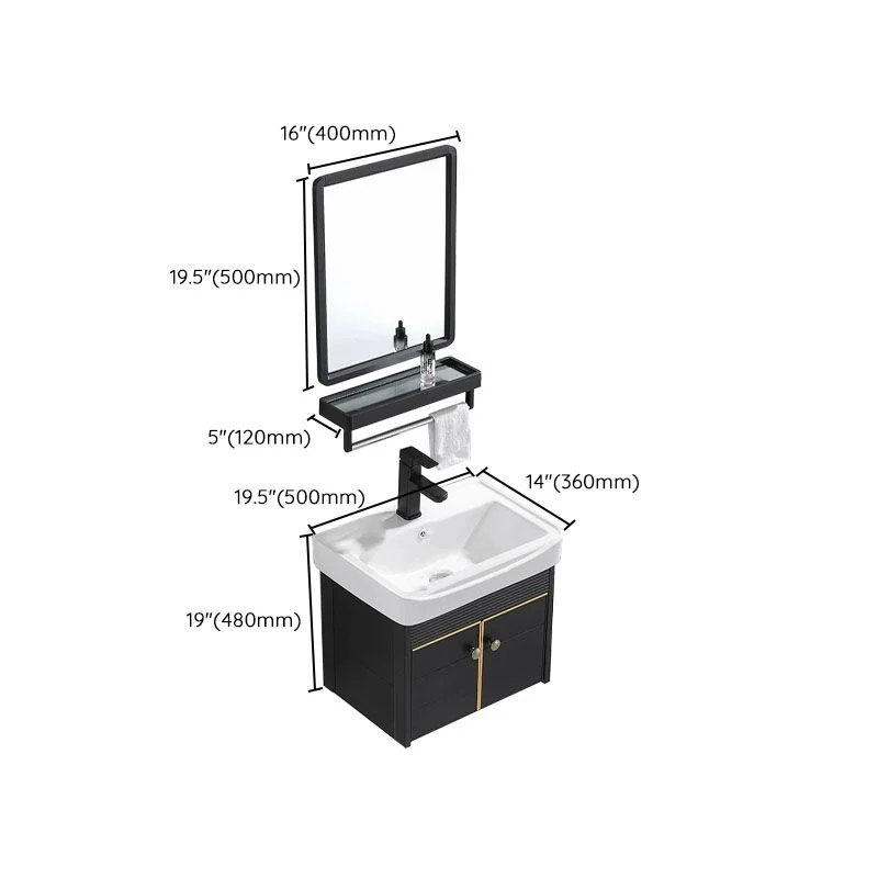 Tocador de lavabo moderno de metal para montaje en pared con lavabo para baño en negro Clearhalo