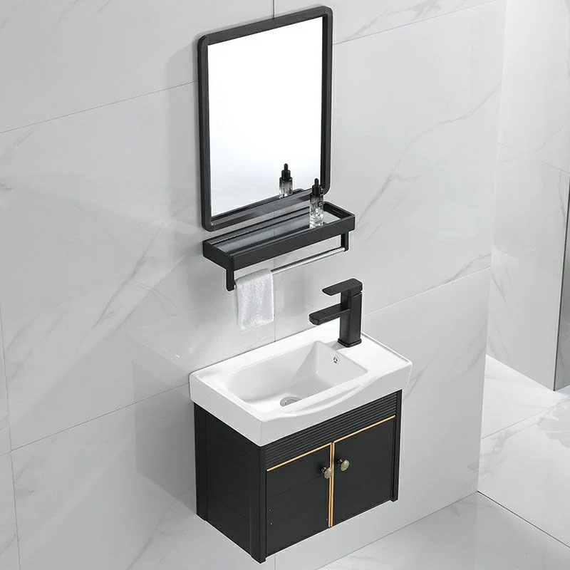Tocador de lavabo moderno de metal para montaje en pared con lavabo para baño en negro Clearhalo