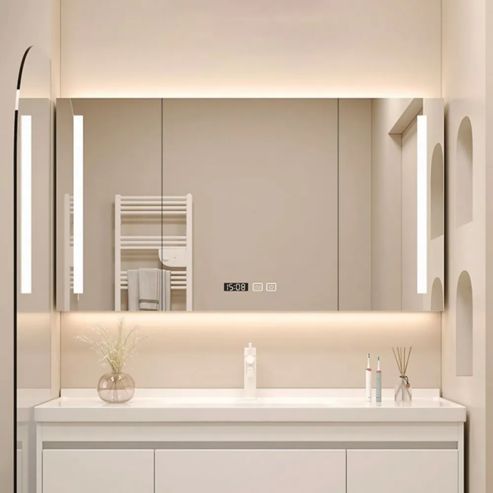 Tocador de lavabo moderno de montaje en pared con lavabo de grifo de espejo para baño Clearhalo