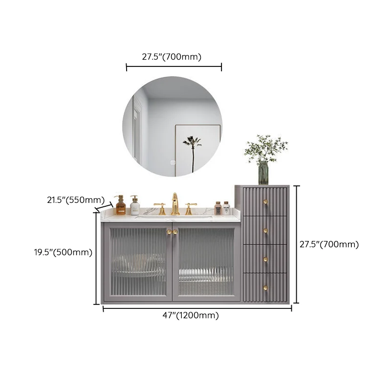 Tocador de lavabo moderno, montaje en pared, tocador de baño de color sólido con cajones Clearhalo