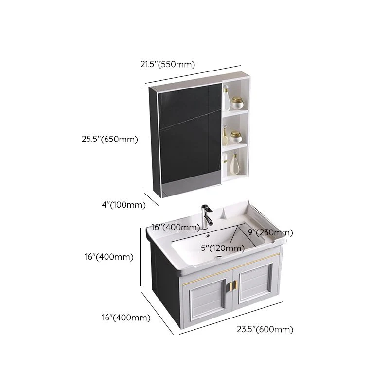 Tocador de lavabo montado en la pared Tocador de lavabo de baño de metal contemporáneo Clearhalo