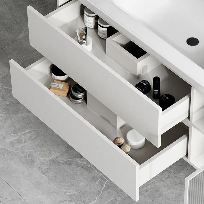 Tocador de madera blanca para montaje en pared Glam, espejo para lavabo individual, tocador de baño con cajones Clearhalo