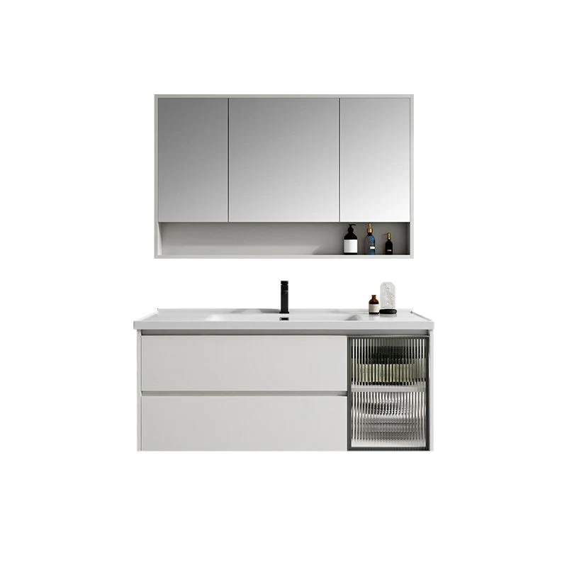 Tocador de madera blanca para montaje en pared Glam, espejo para lavabo individual, tocador de baño con cajones Clearhalo