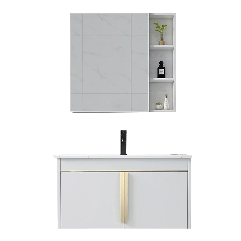 Tocador moderno de acero inoxidable con lavabo de pared para baño con puerta de cierre suave Clearhalo