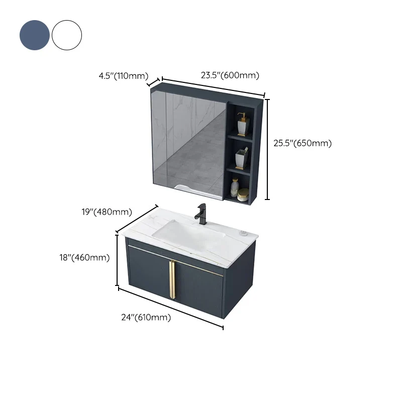 Tocador moderno de acero inoxidable con lavabo de pared para baño con puerta de cierre suave Clearhalo