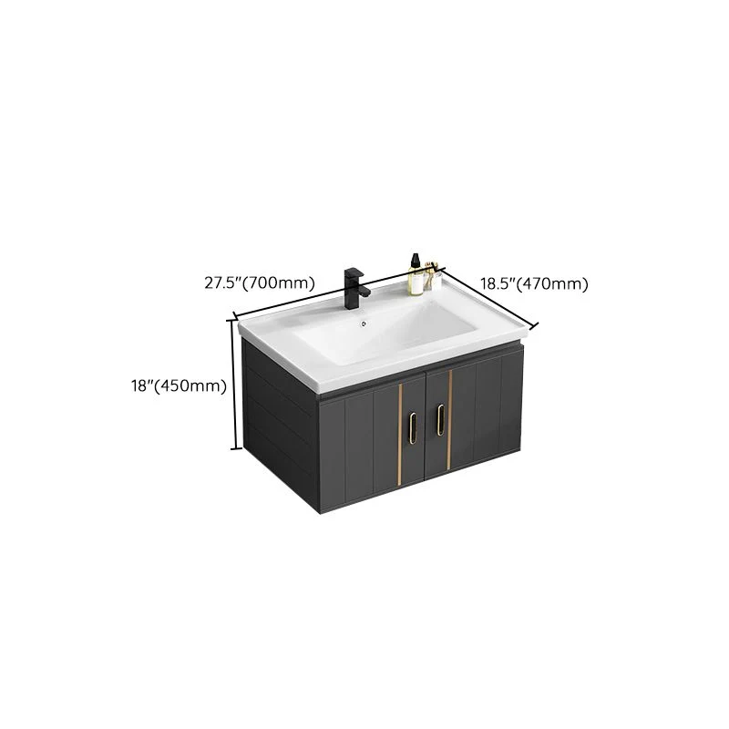 Tocador moderno con lavabo individual, tocador de baño de cerámica negra con puerta de cierre suave Clearhalo
