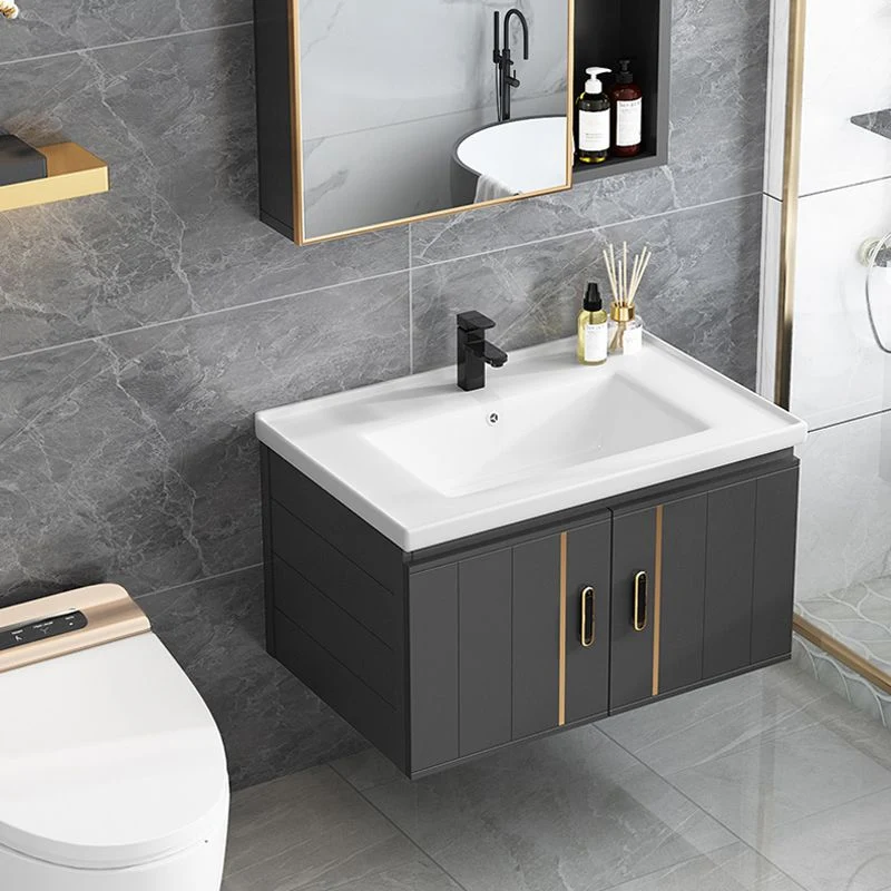 Tocador moderno con lavabo individual, tocador de baño de cerámica negra con puerta de cierre suave Clearhalo