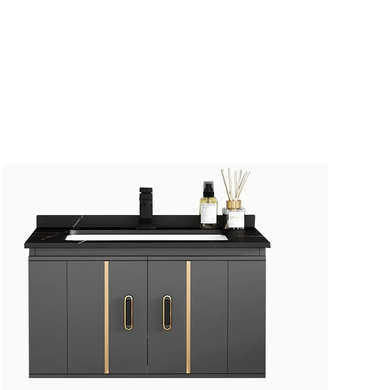 Tocador moderno con lavabo individual, tocador de baño de cerámica negra con puerta de cierre suave Clearhalo