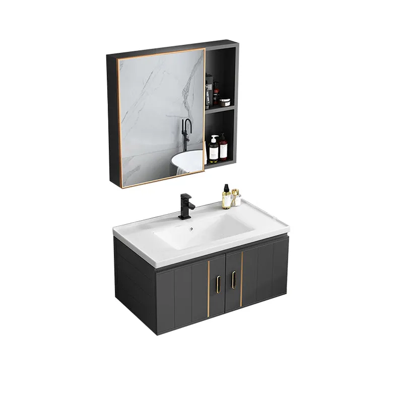 Tocador moderno con lavabo individual, tocador de baño de cerámica negra con puerta de cierre suave Clearhalo