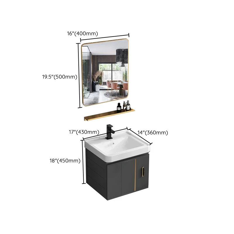 Tocador moderno con lavabo individual, tocador de baño de cerámica negra con puerta de cierre suave Clearhalo