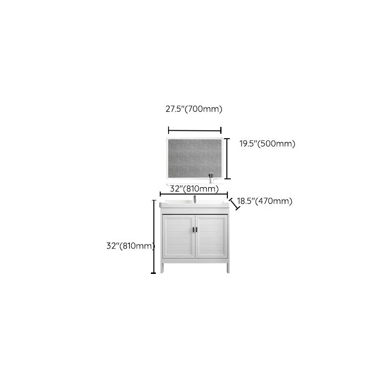 Tocador moderno independiente con lavabo rectangular y marco de metal blanco Clearhalo