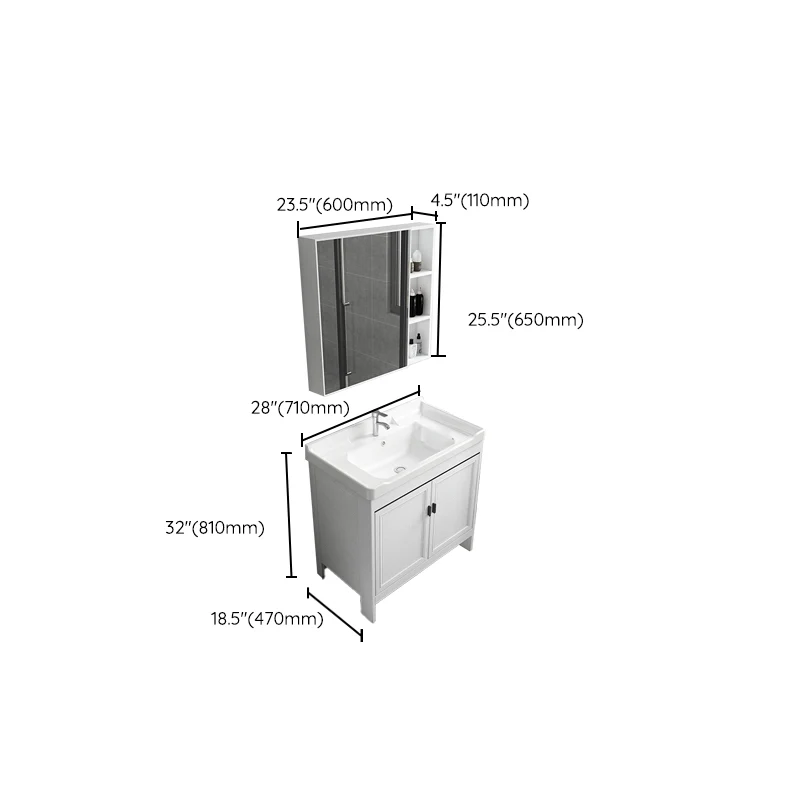 Tocador moderno independiente con lavabo rectangular y marco de metal blanco Clearhalo