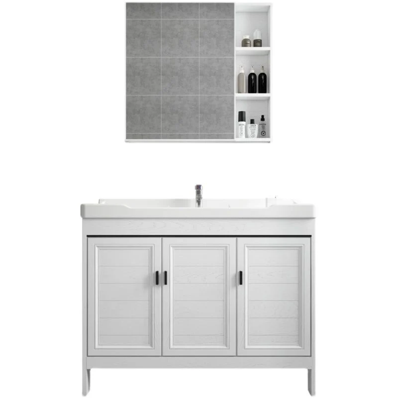 Tocador moderno independiente con lavabo rectangular y marco de metal blanco Clearhalo
