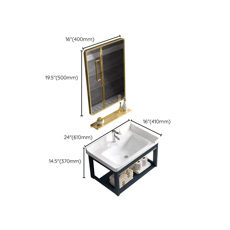 Tocador moderno de montaje en pared simple Tocador con fregadero superior de cerámica azul Clearhalo