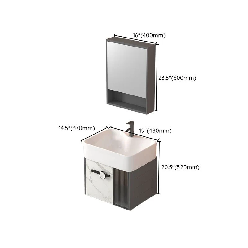 Tocador moderno para lavabo de montaje en pared, base de metal gris, juego de tocador rectangular de un solo lavabo Clearhalo