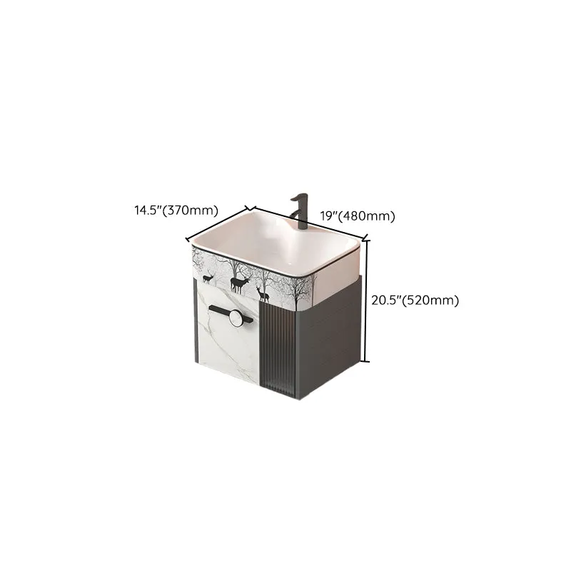Tocador moderno para lavabo de montaje en pared, base de metal gris, juego de tocador rectangular de un solo lavabo Clearhalo