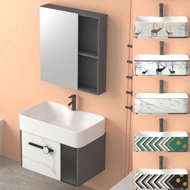 Tocador moderno para lavabo de montaje en pared, base de metal gris, juego de tocador rectangular de un solo lavabo Clearhalo