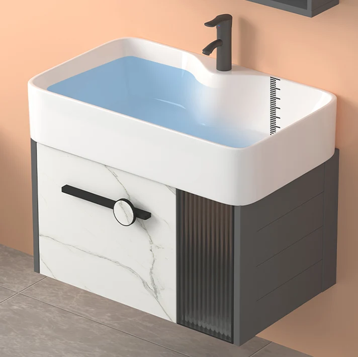 Tocador moderno para lavabo de montaje en pared, base de metal gris, juego de tocador rectangular de un solo lavabo Clearhalo