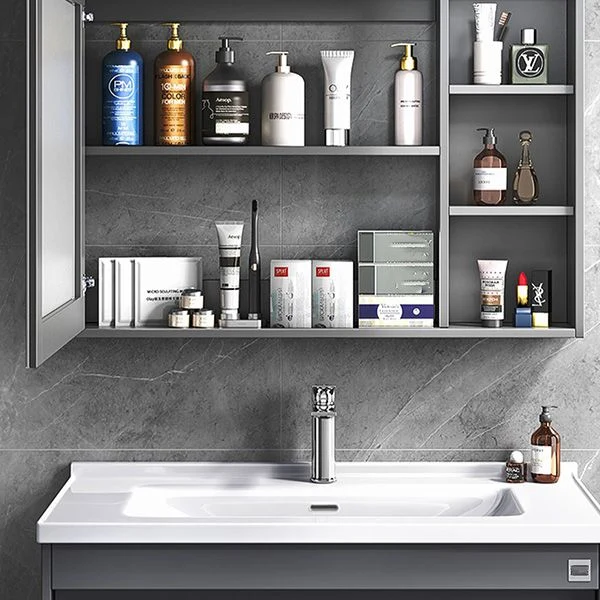 Tocador moderno para lavabo de pared, tocador de baño de madera con espejo Gris Clearhalo
