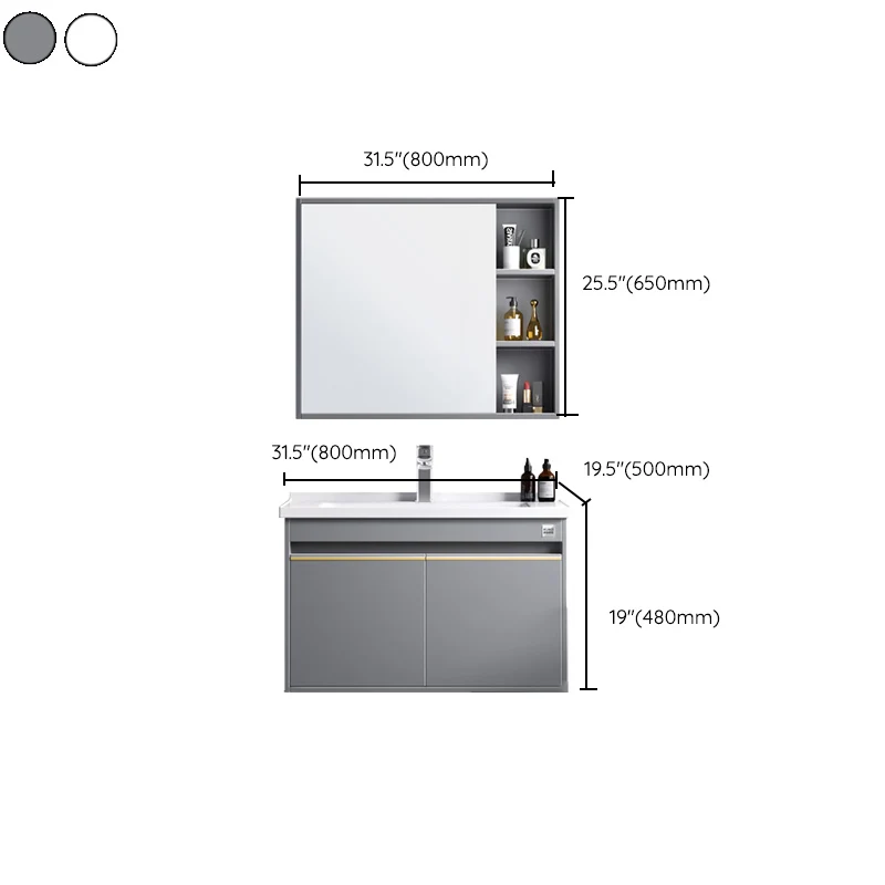 Tocador moderno para lavabo de pared, tocador de baño de madera con espejo Gris Clearhalo