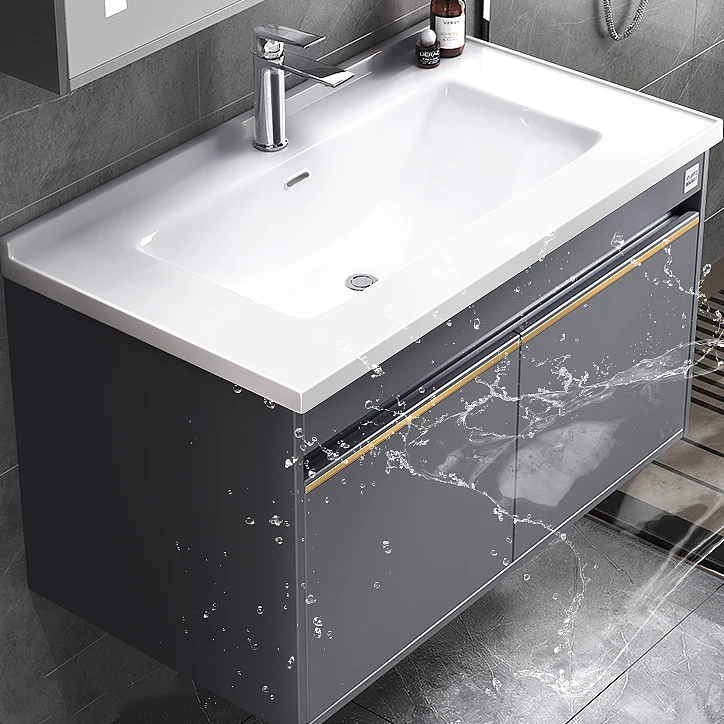 Tocador moderno para lavabo de pared, tocador de baño de madera con espejo Gris Clearhalo