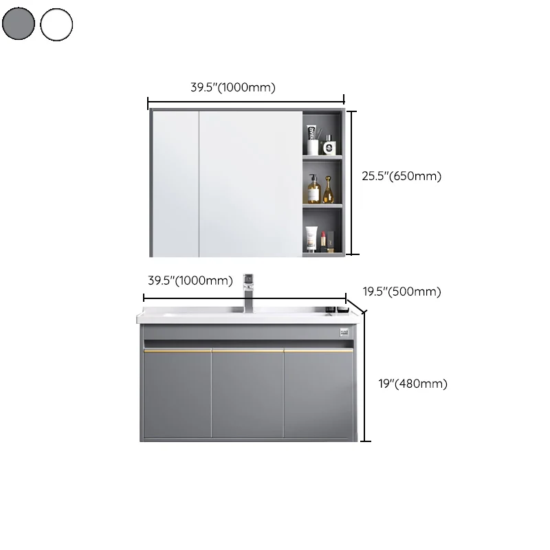 Tocador moderno para lavabo de pared, tocador de baño de madera con espejo Gris Clearhalo